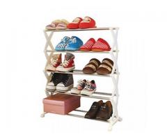 Compact 5-tier Foldable Stainless Steel Shoe Rack Display Shoes