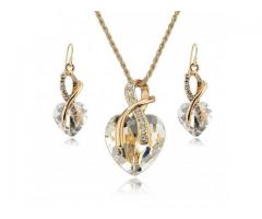 Jewelry Necklace and Earrings Set - YiaMia(TM) Clear Crystal Heart Pendant Necklace
