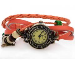 Retro Weave Around Leather Bracelet Watch Fashion Lady Woman Quartz Wrist Watch