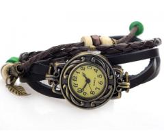 Retro Weave Around Leather Bracelet Watch Fashion Lady Woman Quartz Wrist Watch