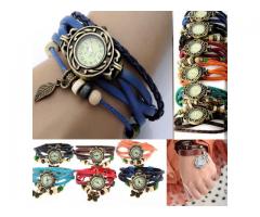 Retro Weave Around Leather Bracelet Watch Fashion Lady Woman Quartz Wrist Watch